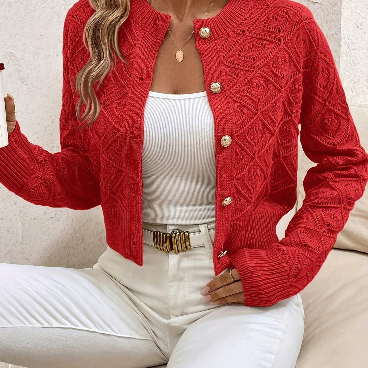 Textured Button-Front Cardigan