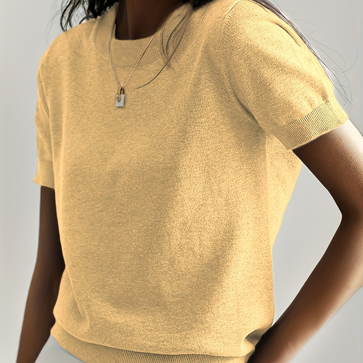 Fine-Knit Short Sleeve Sweater