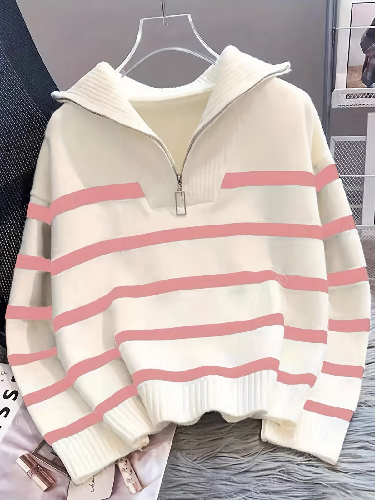 Striped Quarter-Zip Sweater