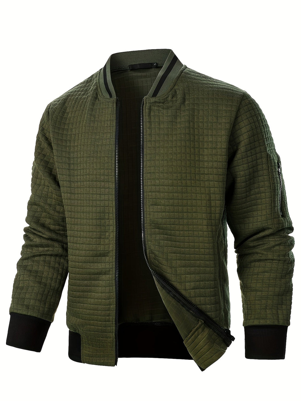 Textured Zip-Up Bomber Jacket