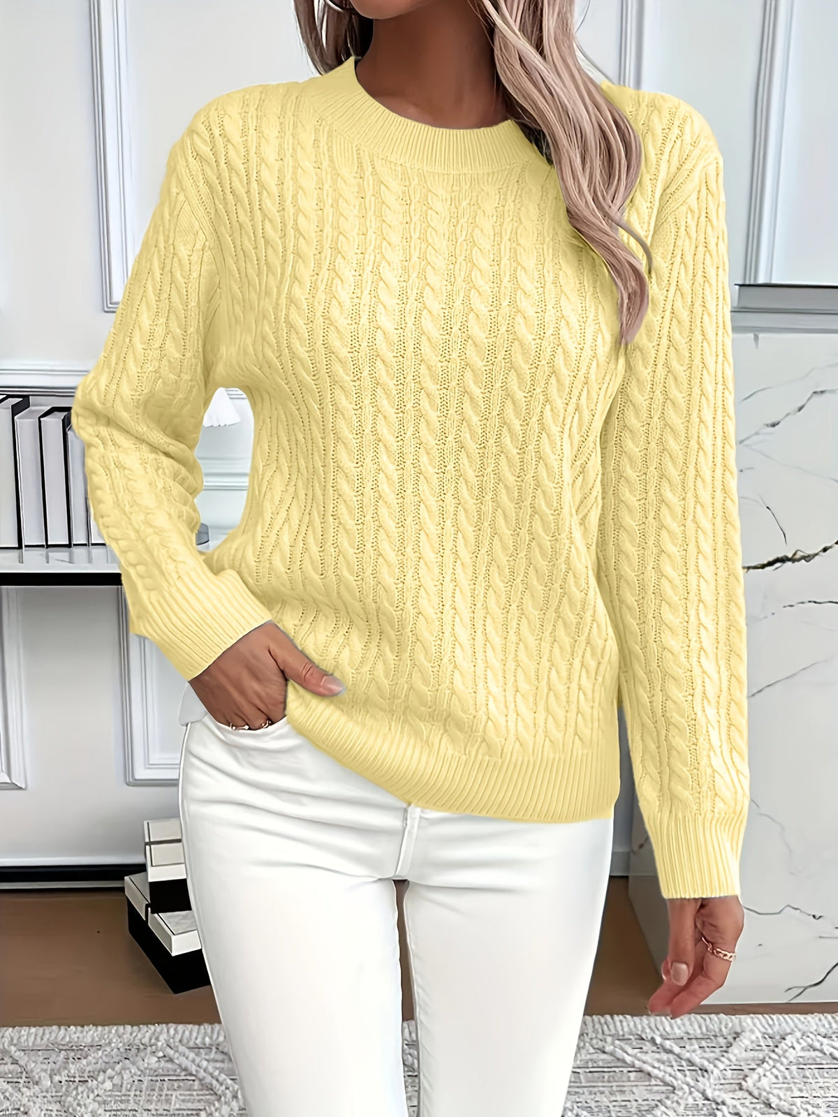 Cable-Knit Round Neck Sweater