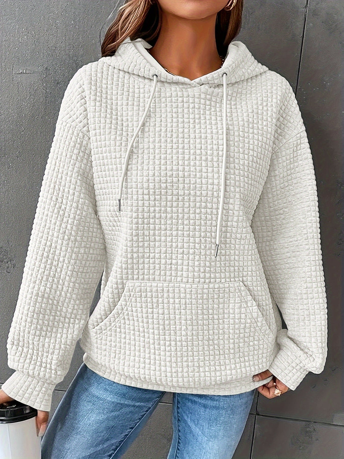Textured Waffle Knit Hoodie