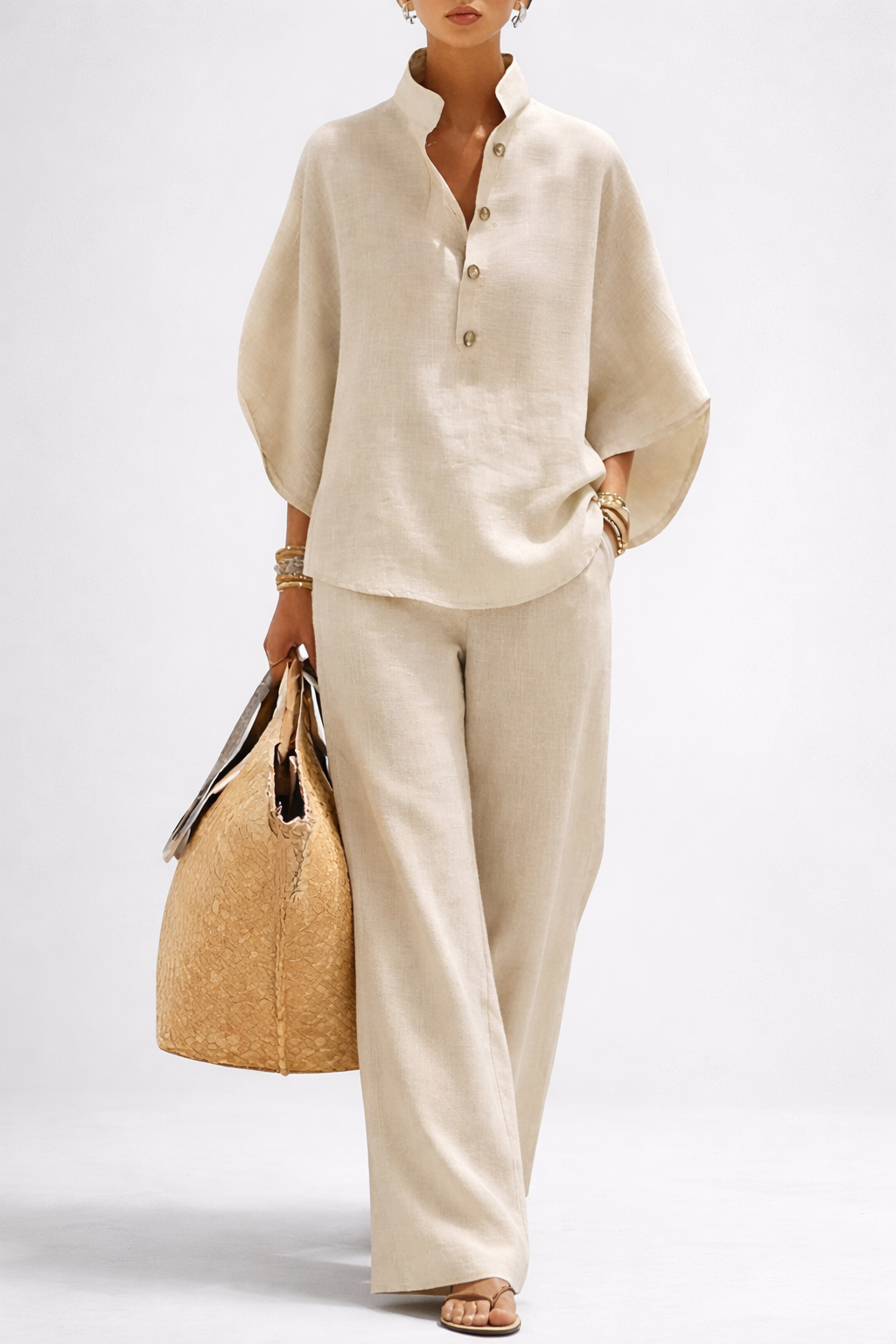 Collared Wide-Leg Two-Piece Set