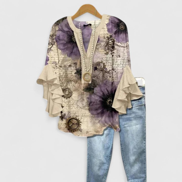Ruffle Sleeve Floral Blouse