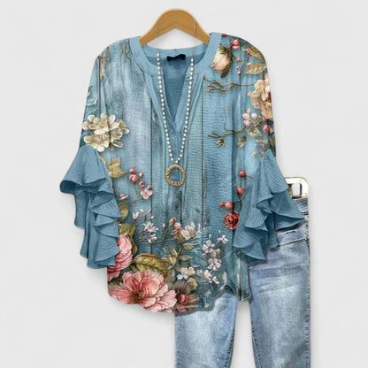 Ruffle Sleeve Floral Blouse