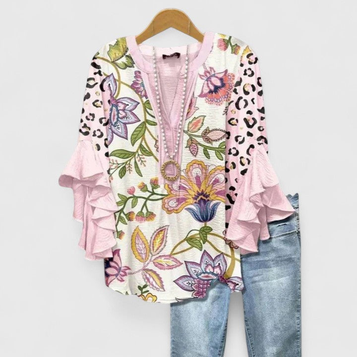 Ruffle Sleeve Floral Blouse