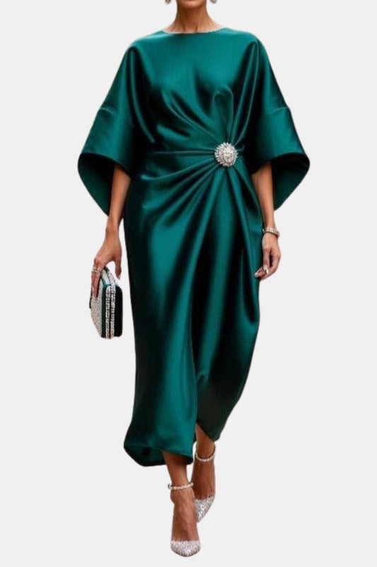 Wide Sleeve Satin A-Line Dress