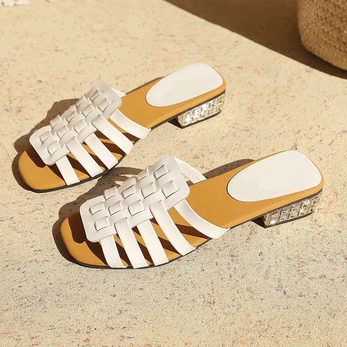 Xylos - Woven Flat Sandals, Elegant Summer Slides