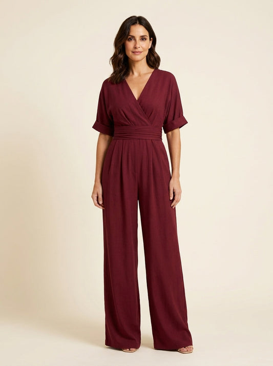Wide-Leg V-Neck Jumpsuit