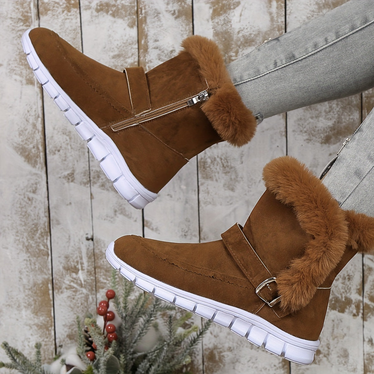 Plush-Trimmed Winter Ankle Boots