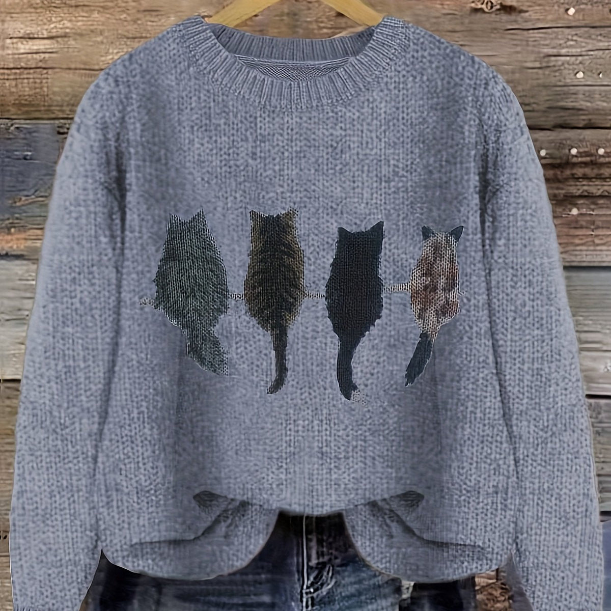 Cat-Print Knit Pullover