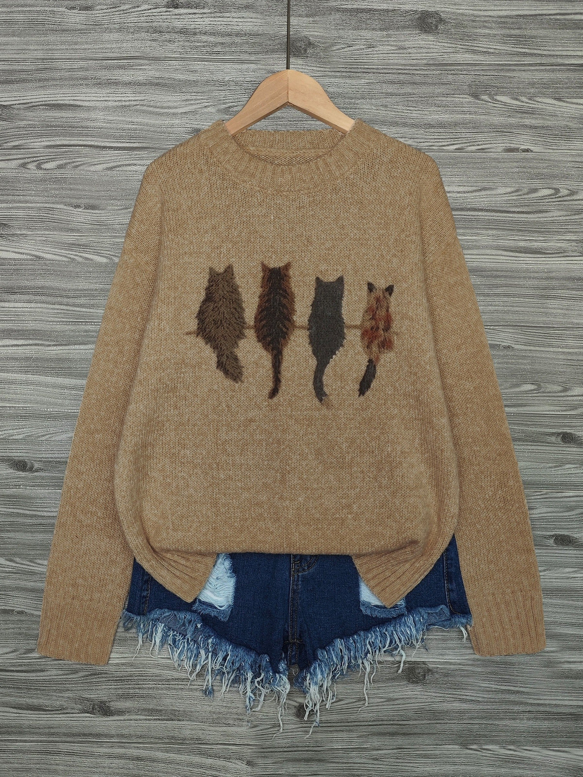 Cat-Print Knit Pullover