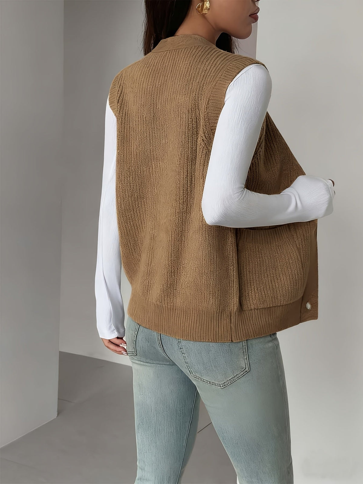 Buttoned V-Neck Knit Vest