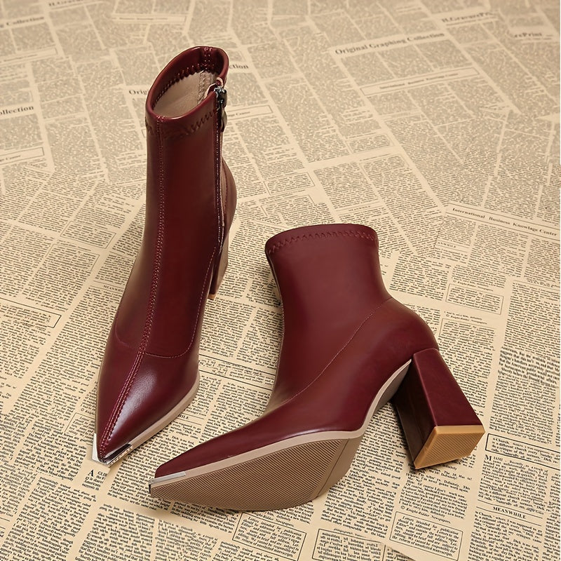 Pointed-Toe Chunky Heel Ankle Boots