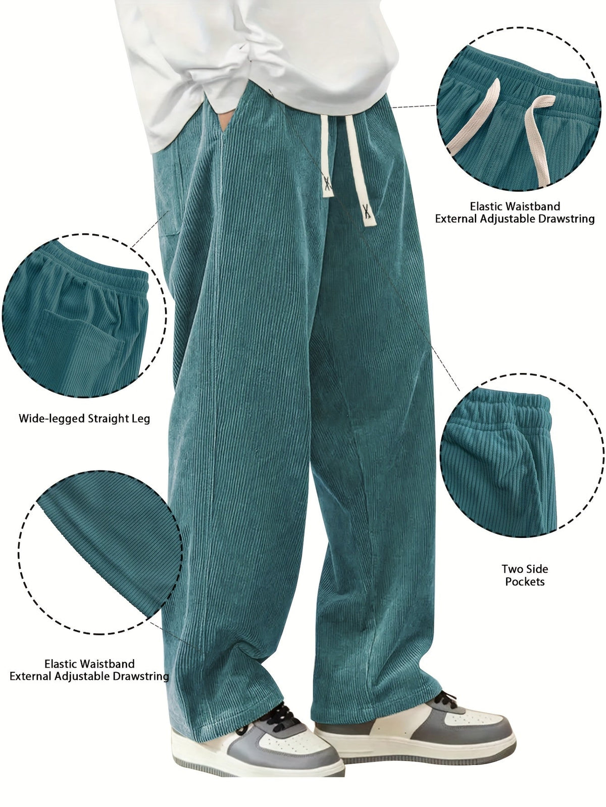 Relaxed Straight-Leg Ribbed Trousers