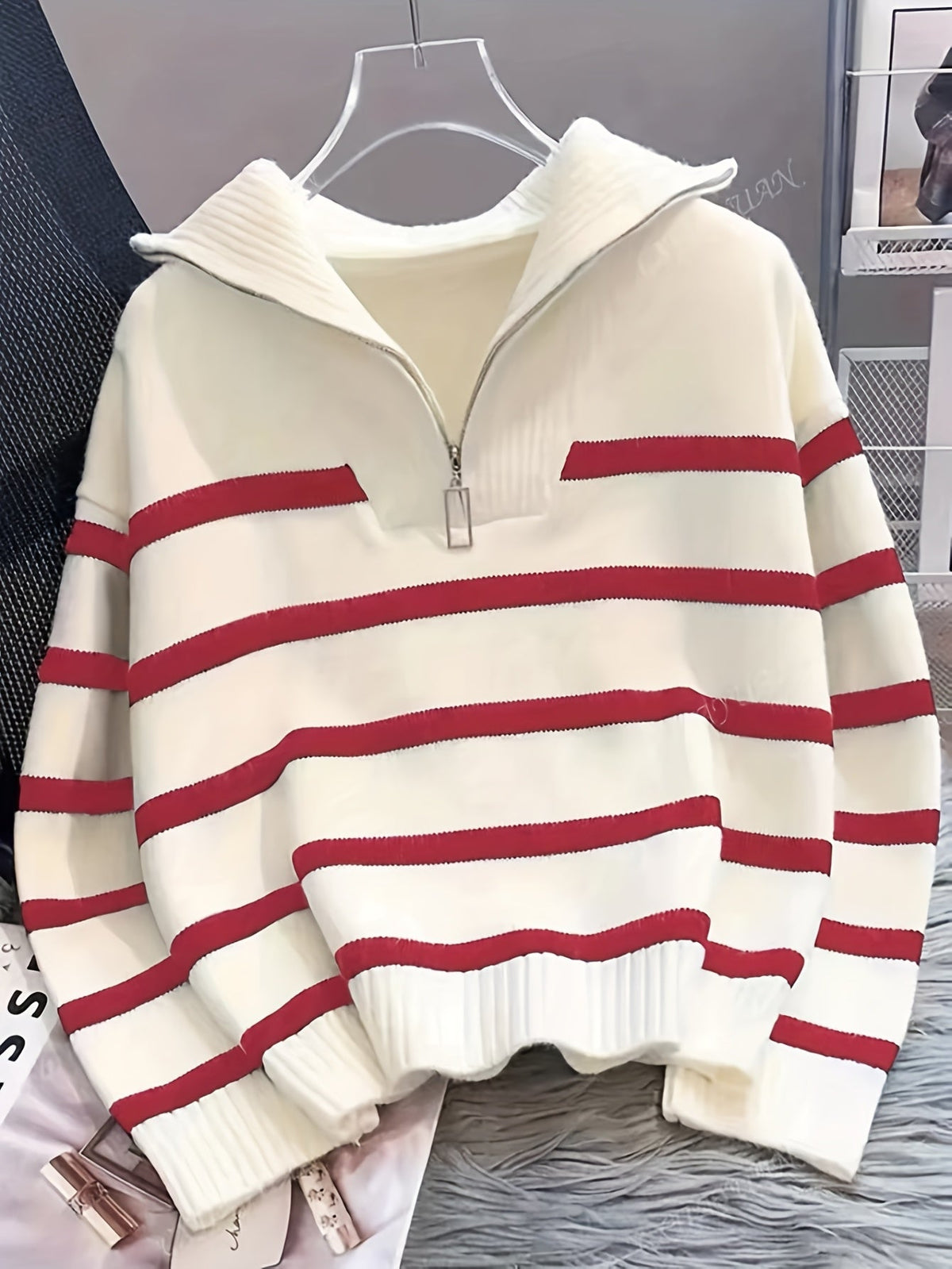 Striped Quarter-Zip Sweater