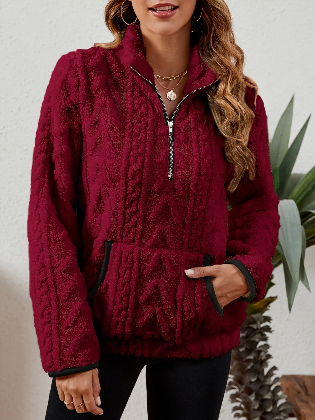 Half-Zip Textured Pullover