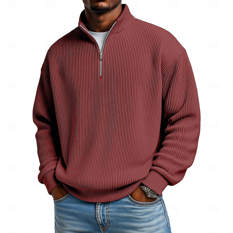 Ribbed Quarter-Zip Pullover
