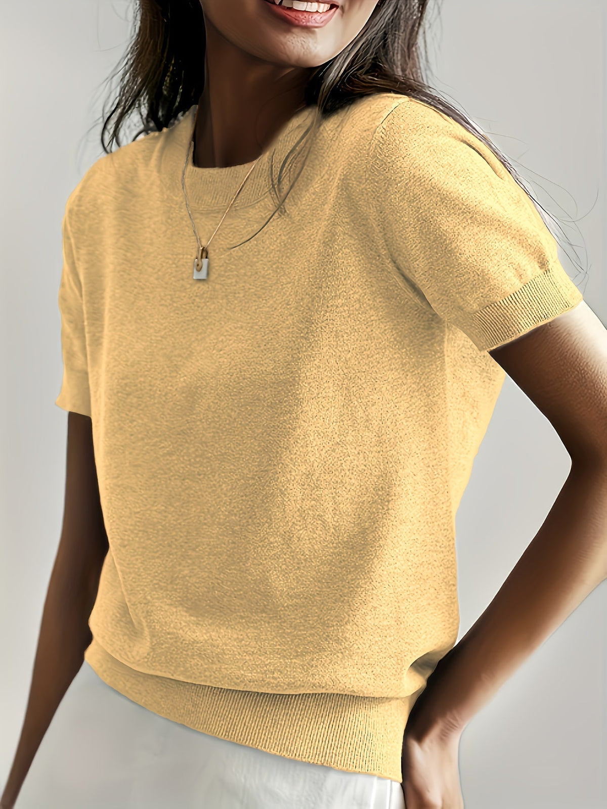Fine-Knit Short Sleeve Sweater