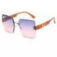 Aethel oversized square sunglasses with gradient purple and pink lenses, featuring brown temples with gold 'H' logo accents, shown in a three-quarter view.