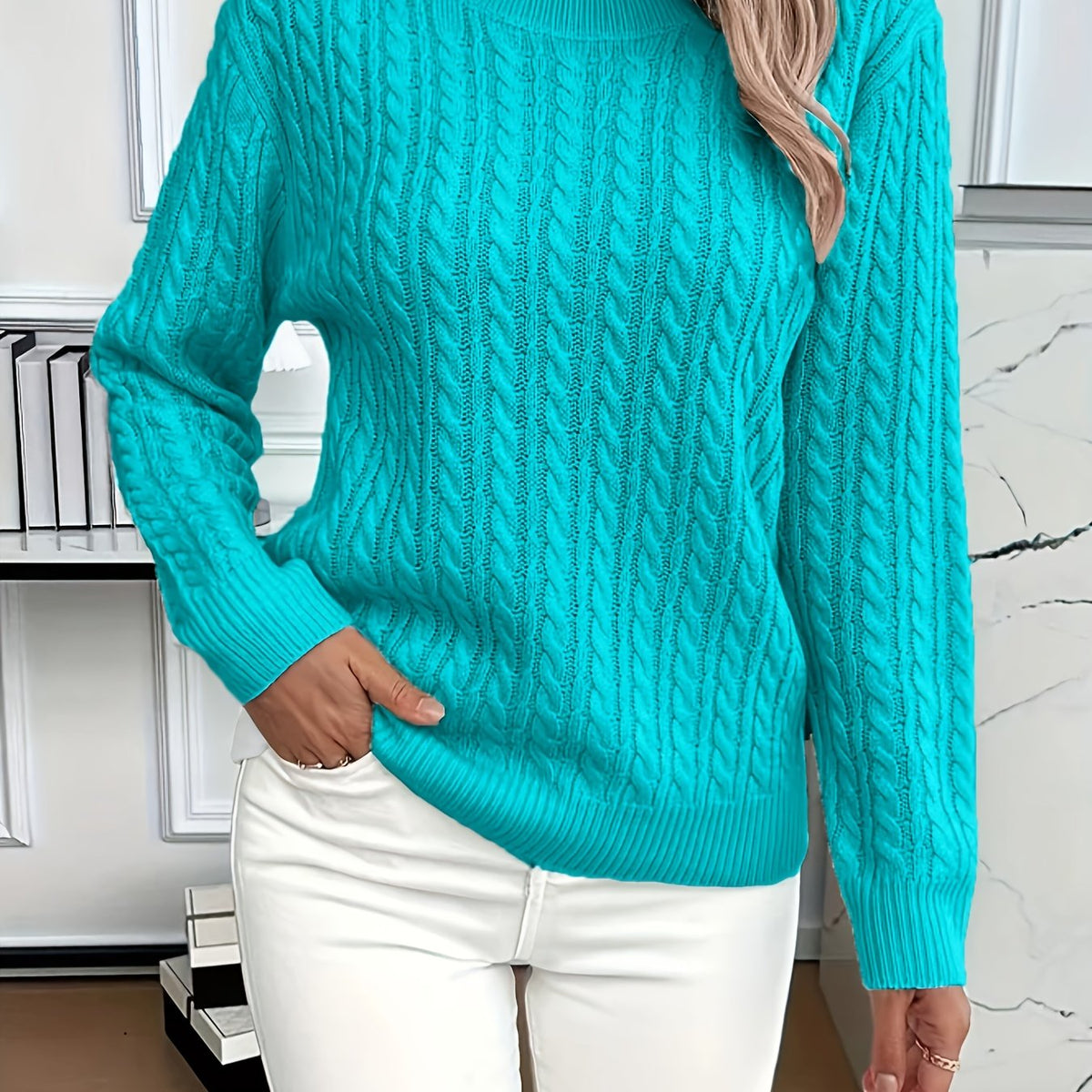 Cable-Knit Round Neck Sweater