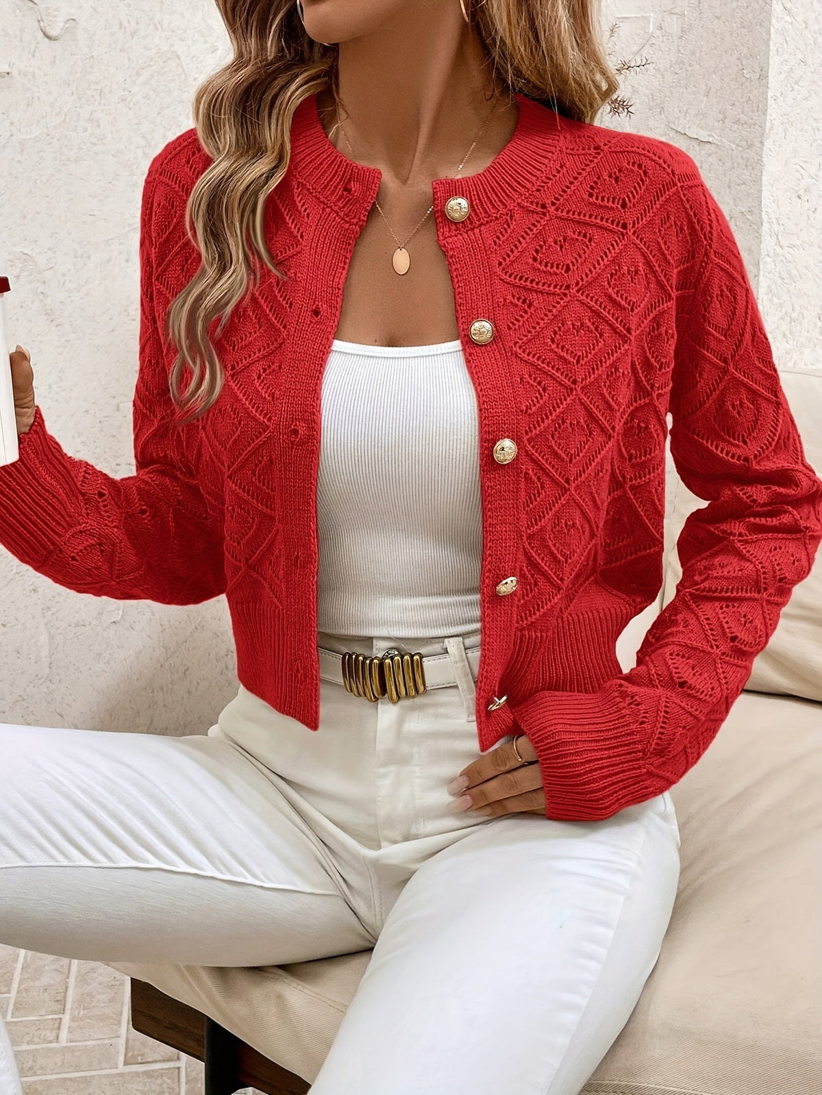 Textured Button-Front Cardigan
