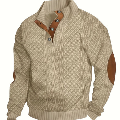 Stand Collar Button Henley Sweater