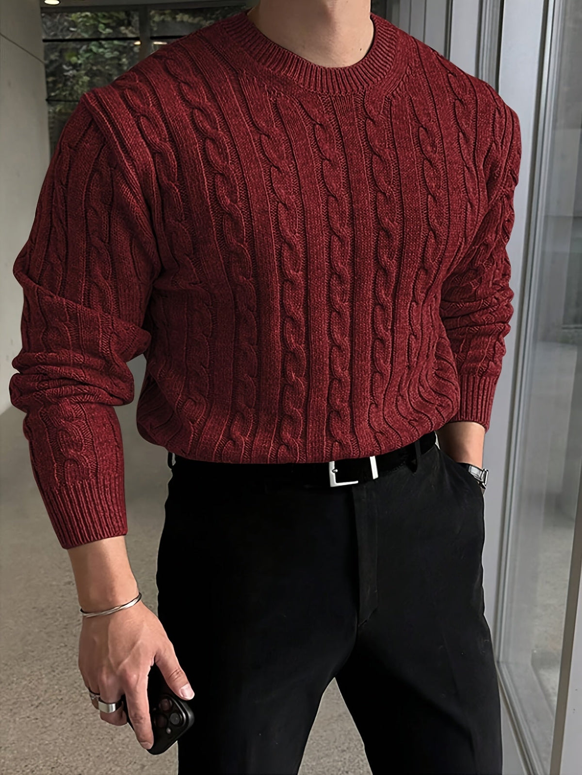 Cable Knit Crew Neck Sweater