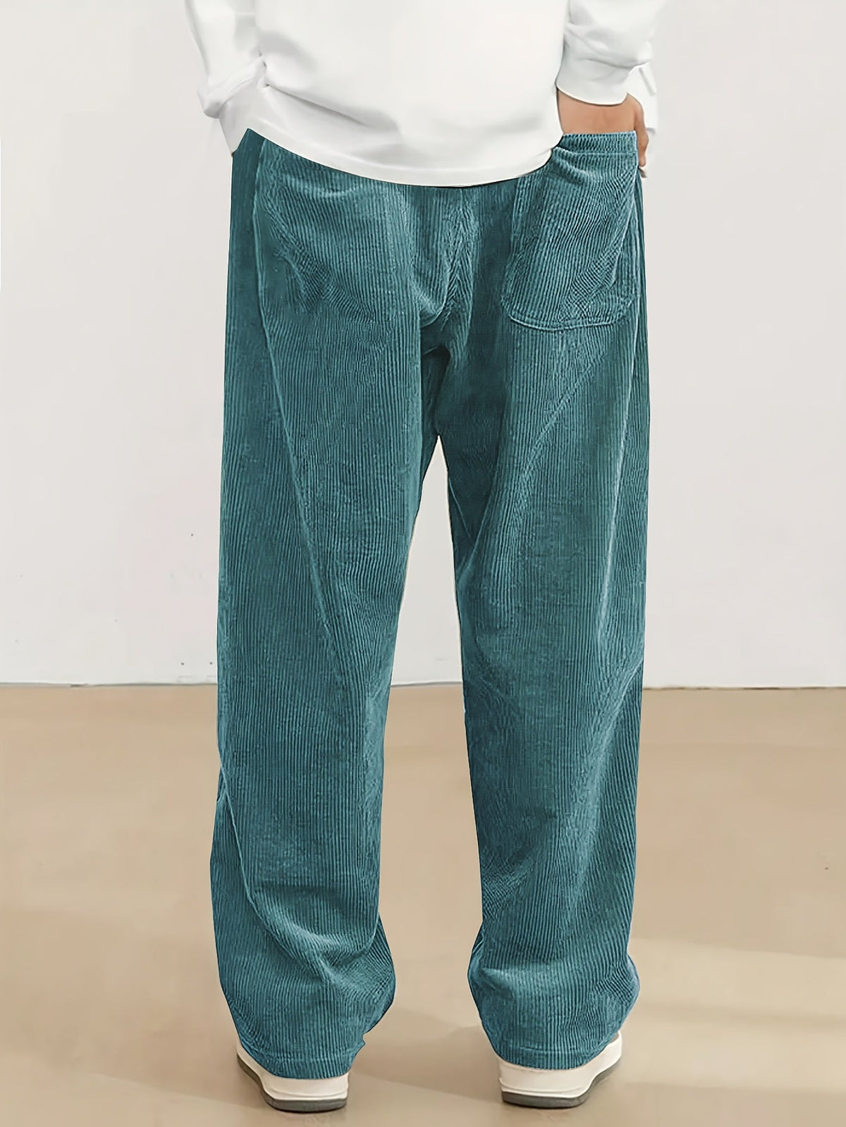 Relaxed Straight-Leg Ribbed Trousers