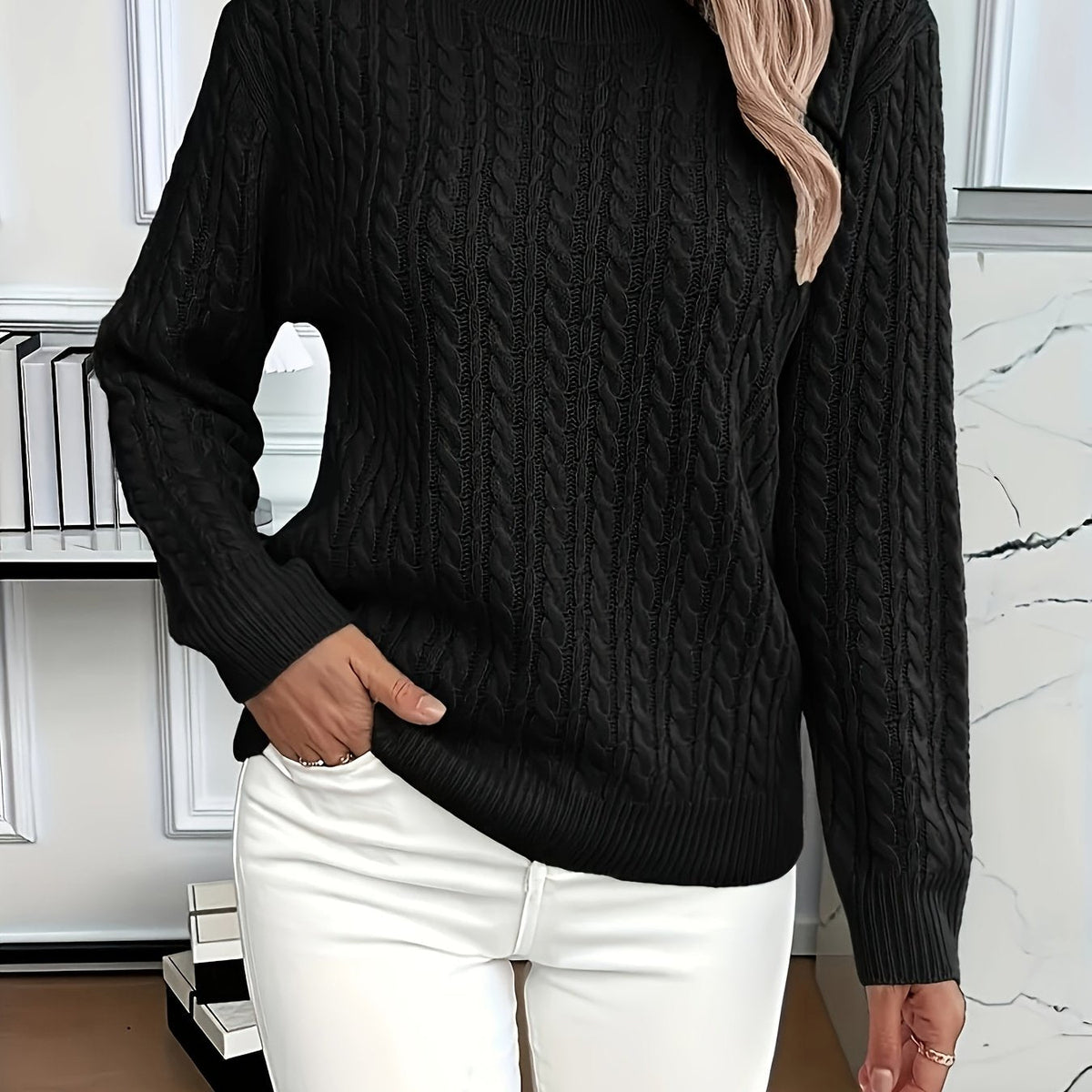 Cable-Knit Round Neck Sweater