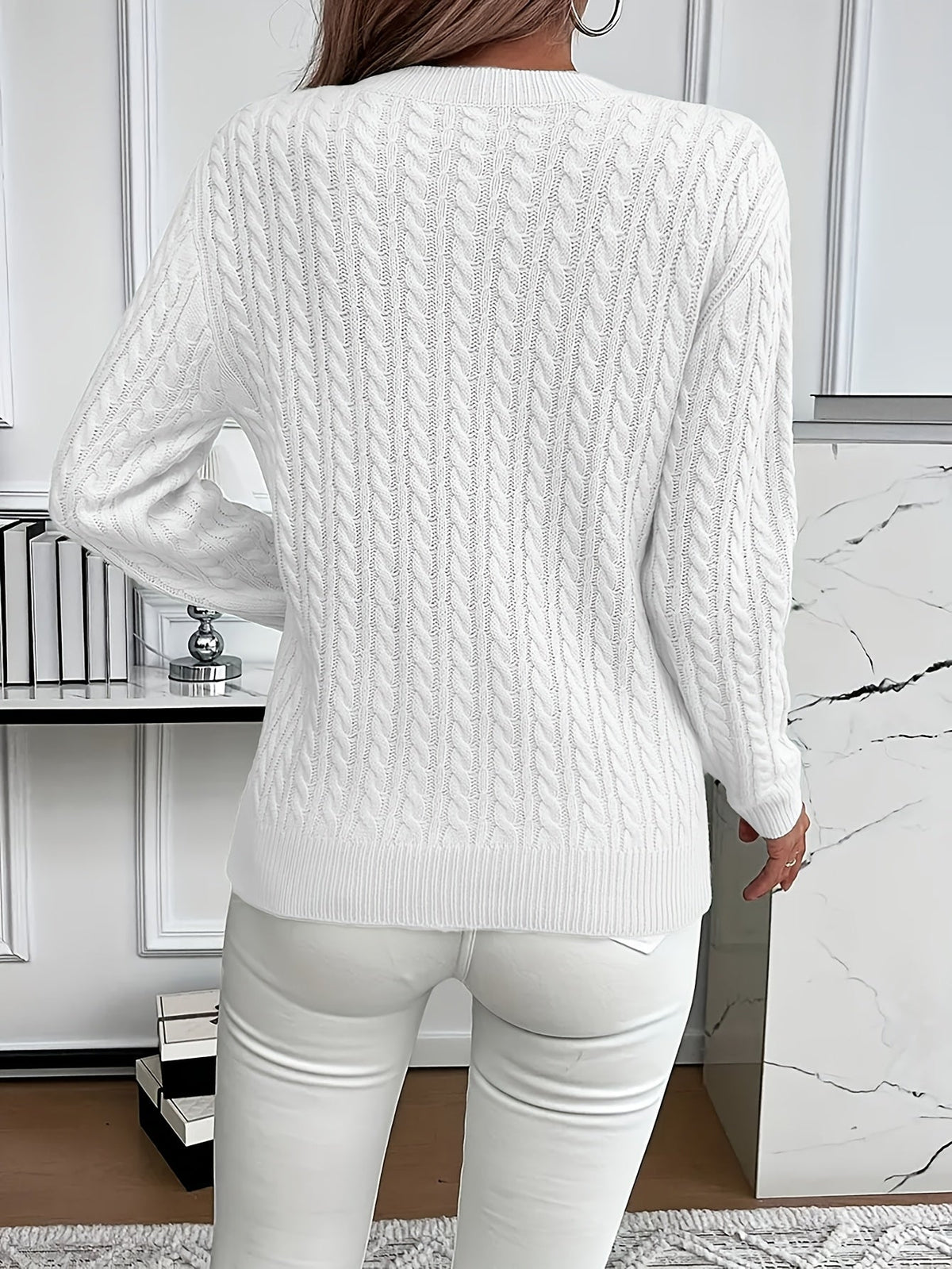 Cable-Knit Round Neck Sweater