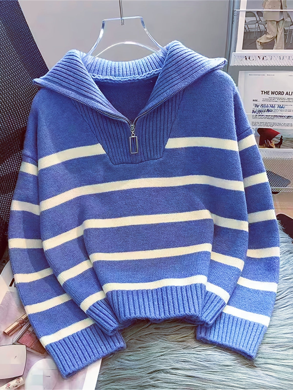 Striped Quarter-Zip Sweater