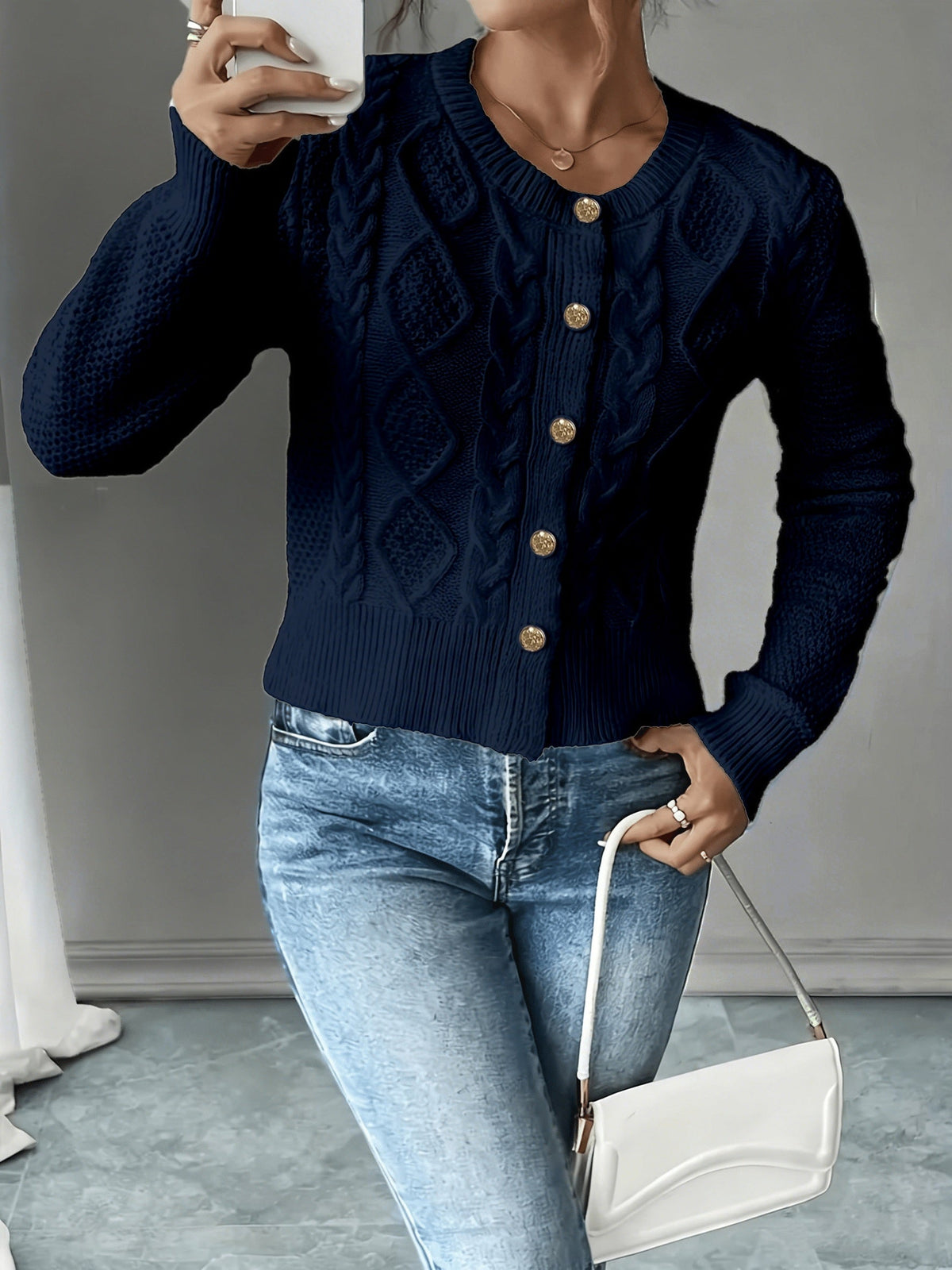 Cable-Knit Button-Front Cardigan
