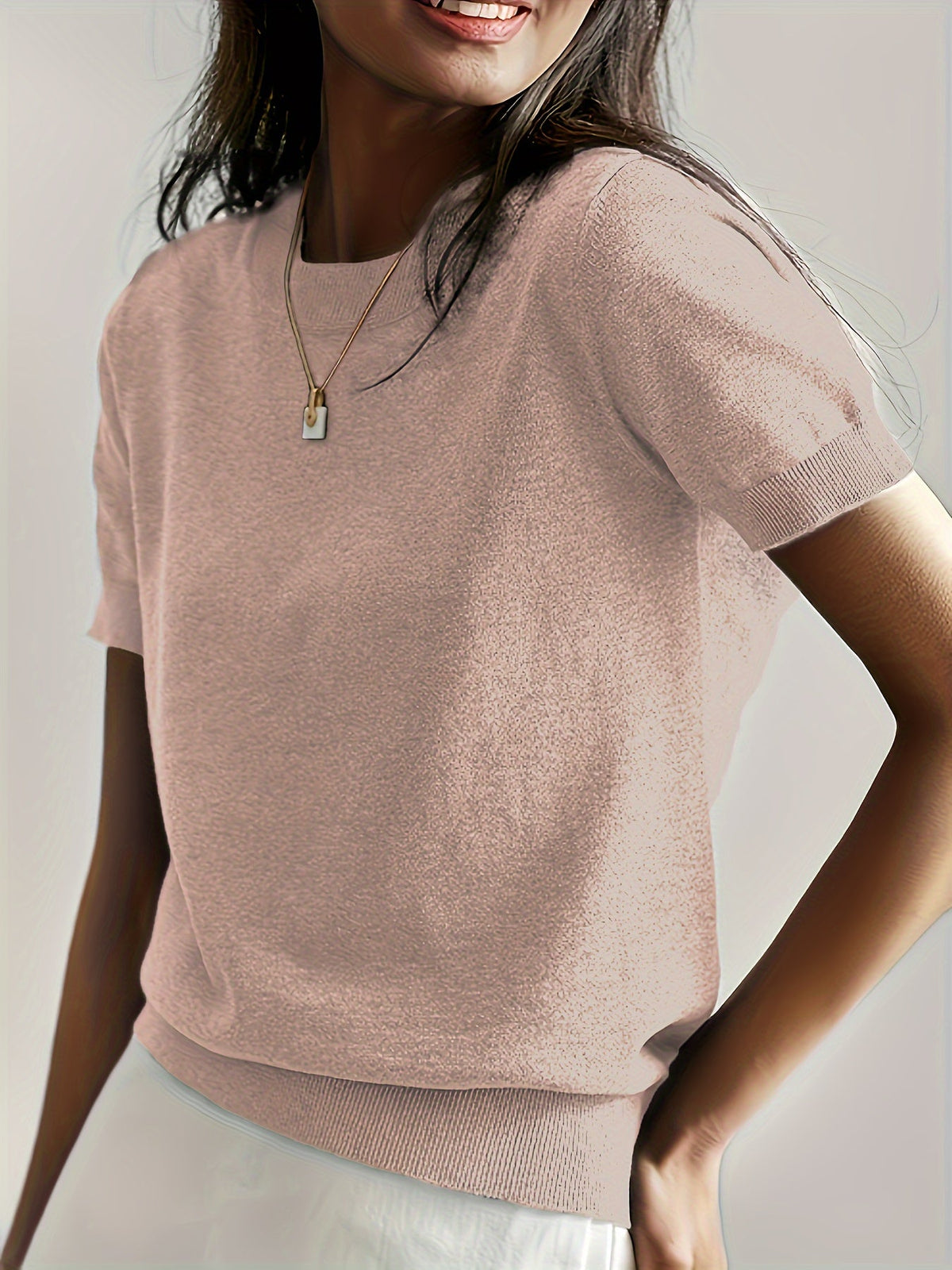 Fine-Knit Short Sleeve Sweater