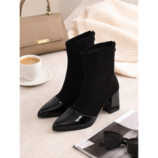 Cap-Toe Chunky Heel Ankle Boots
