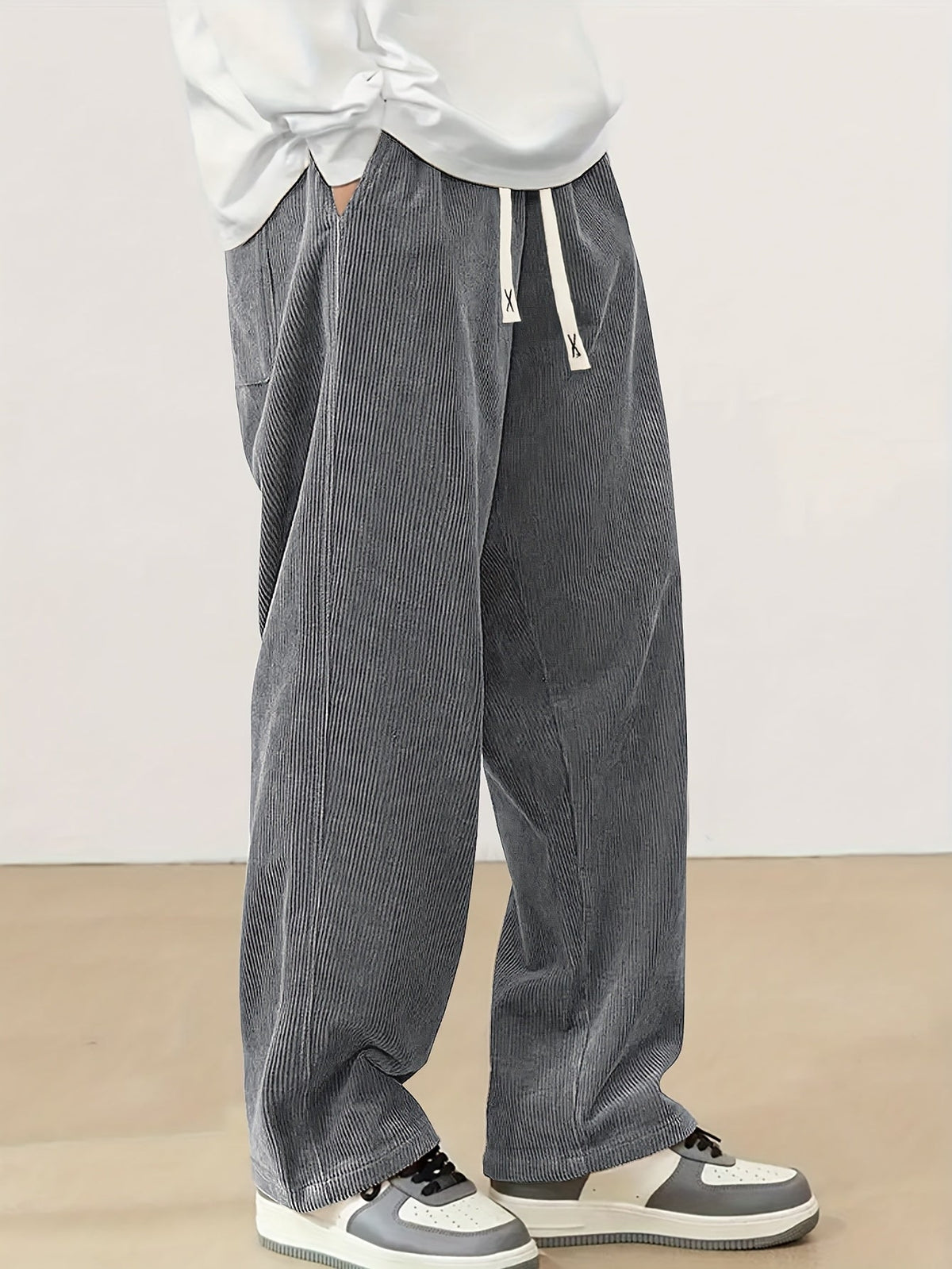Relaxed Straight-Leg Ribbed Trousers