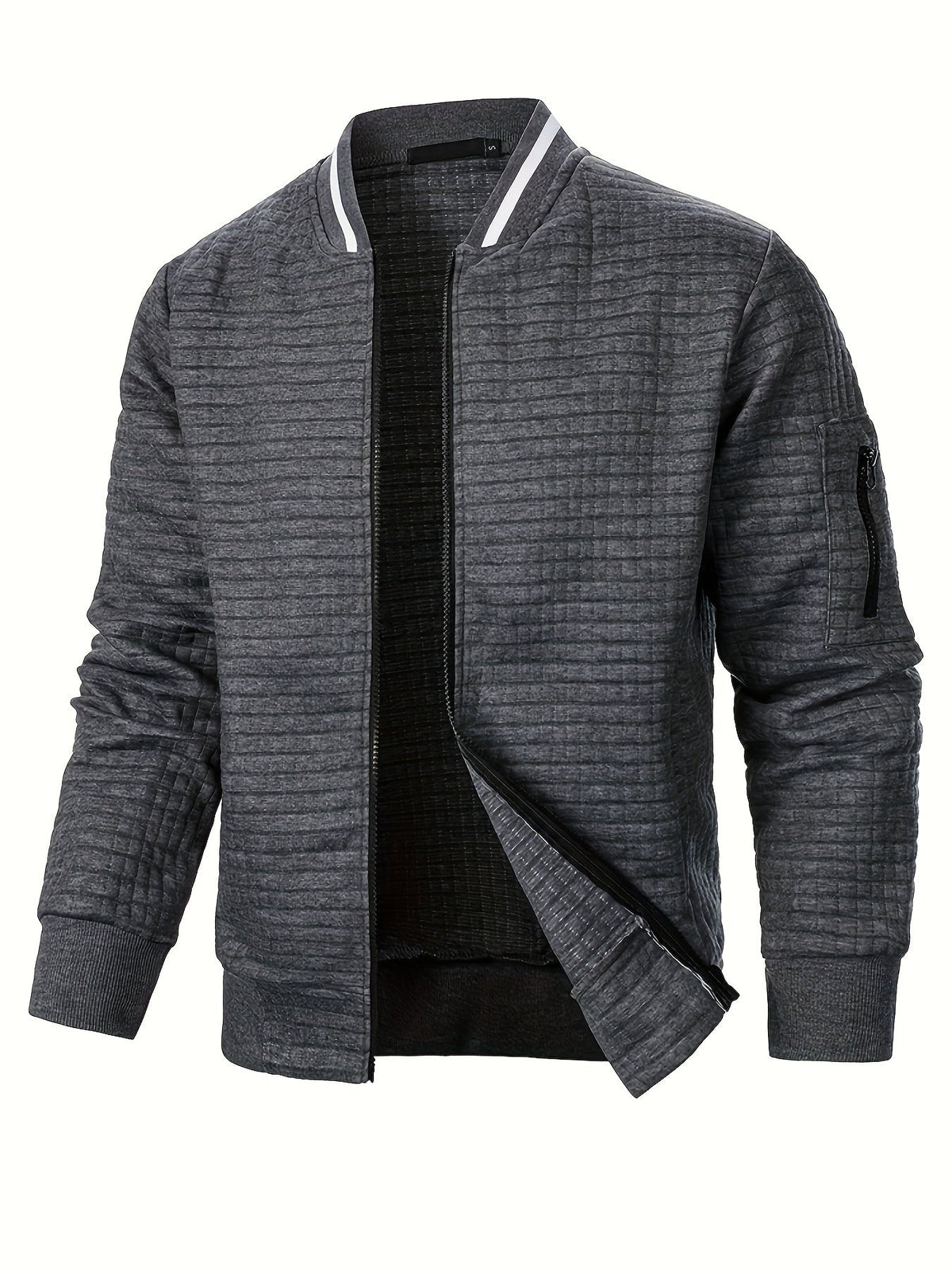 Textured Zip-Up Bomber Jacket