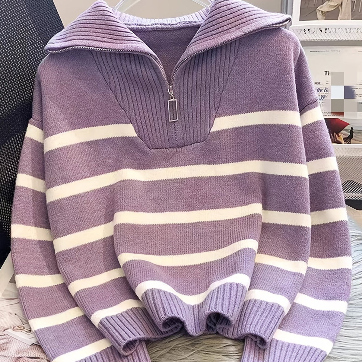 Striped Quarter-Zip Sweater