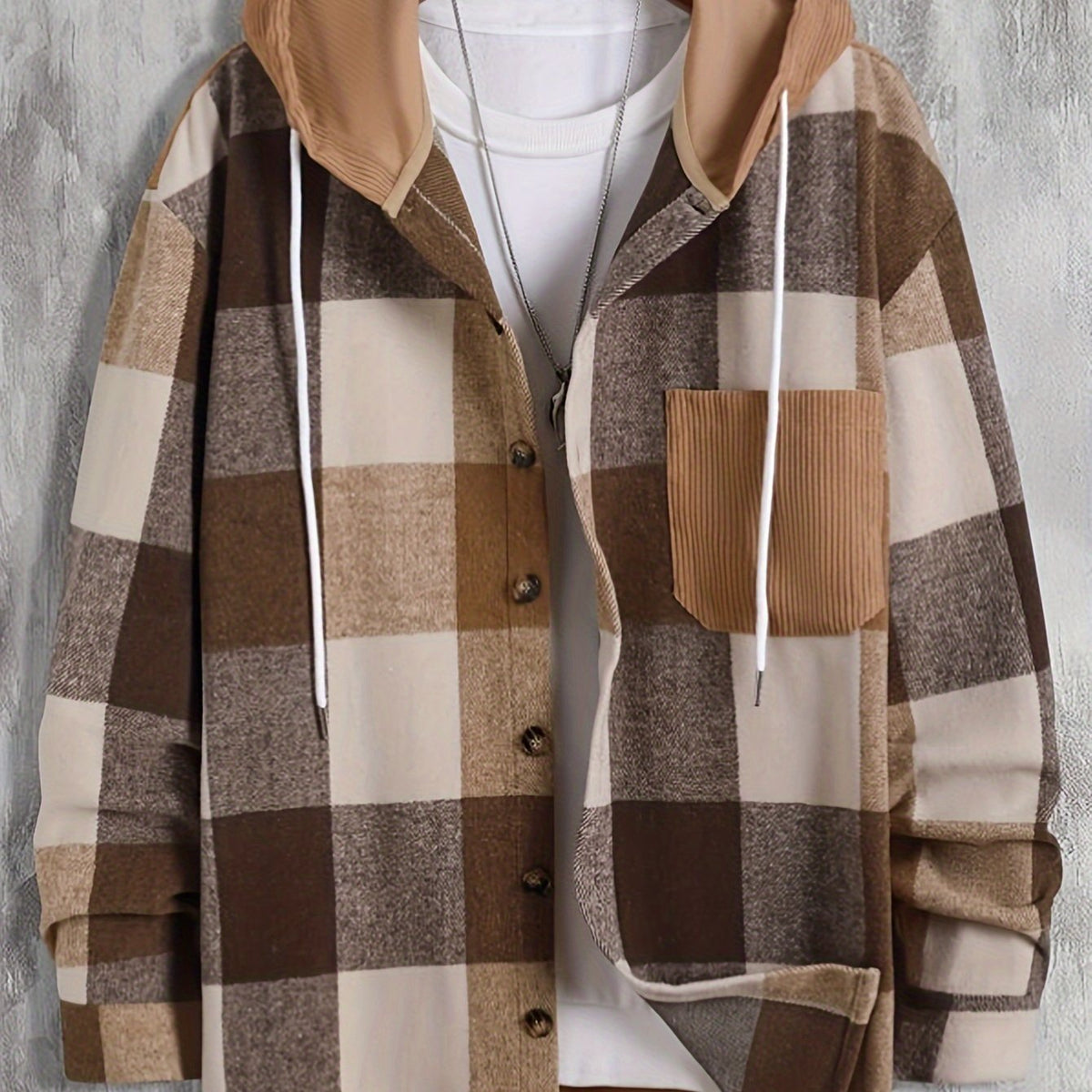 Checked Hooded Overshirt Jacket