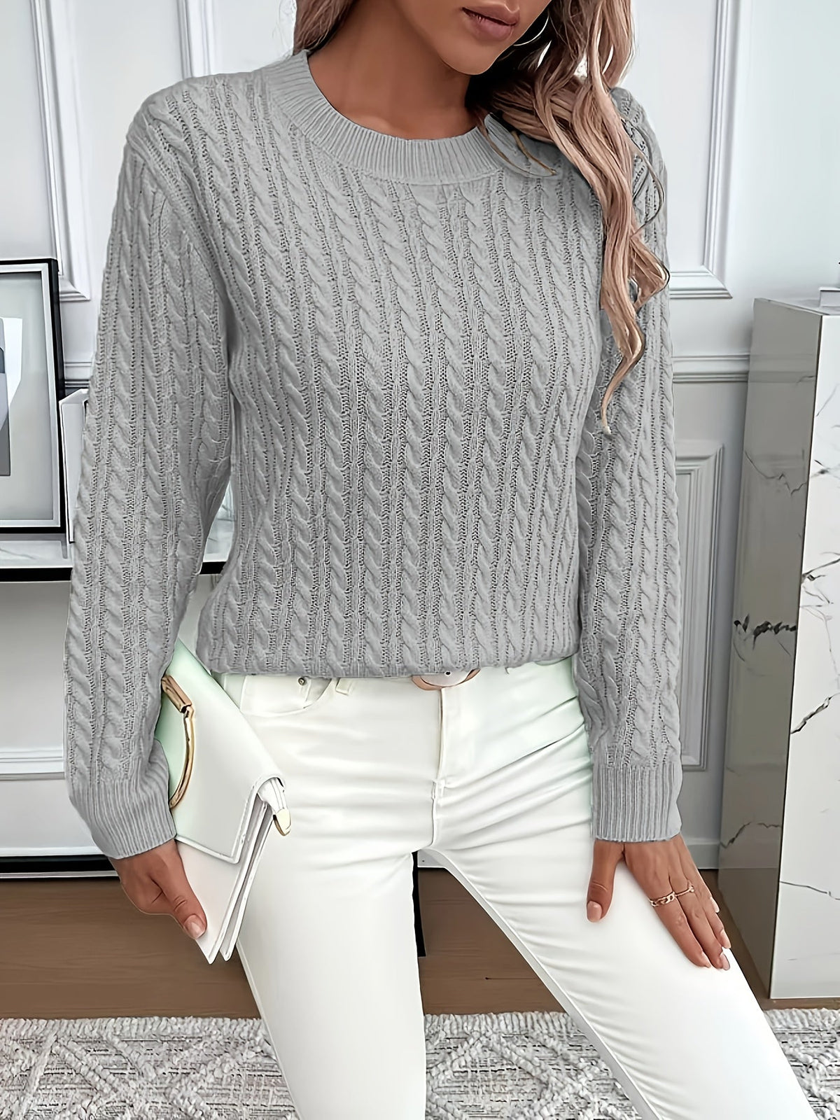 Cable-Knit Round Neck Sweater
