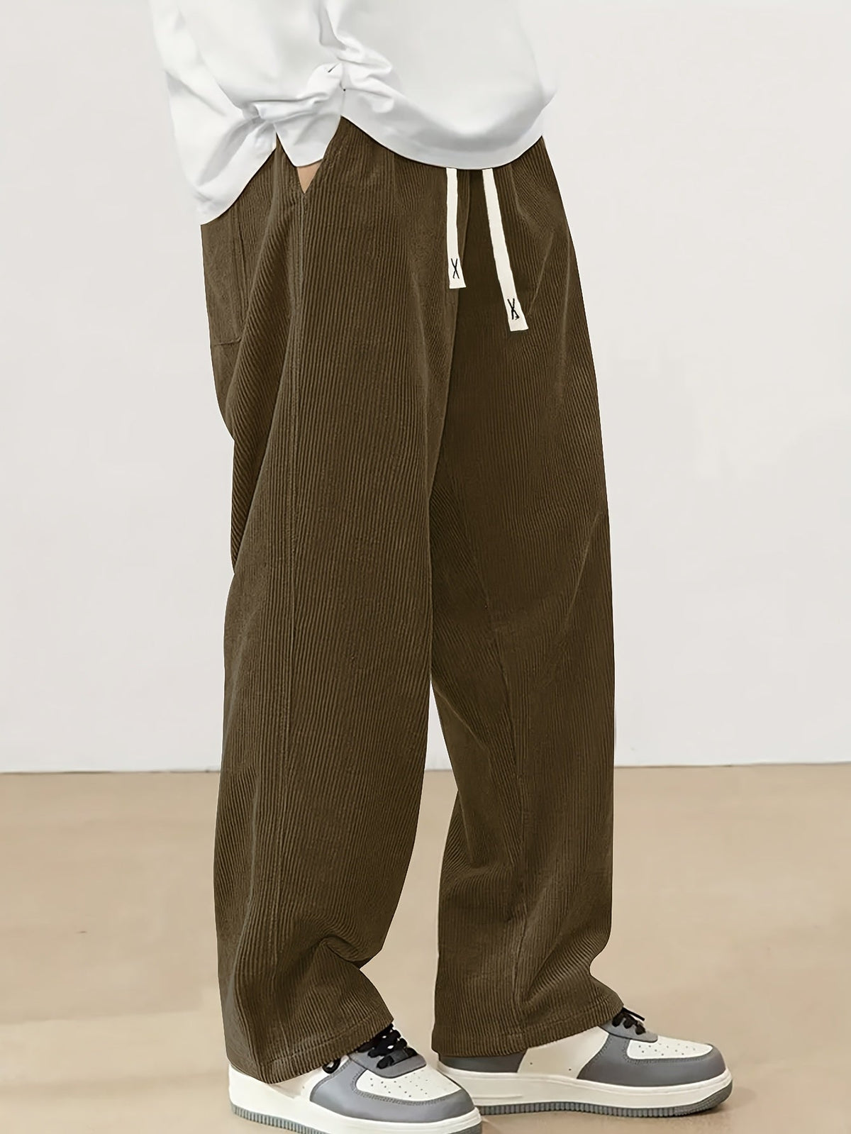 Relaxed Straight-Leg Ribbed Trousers