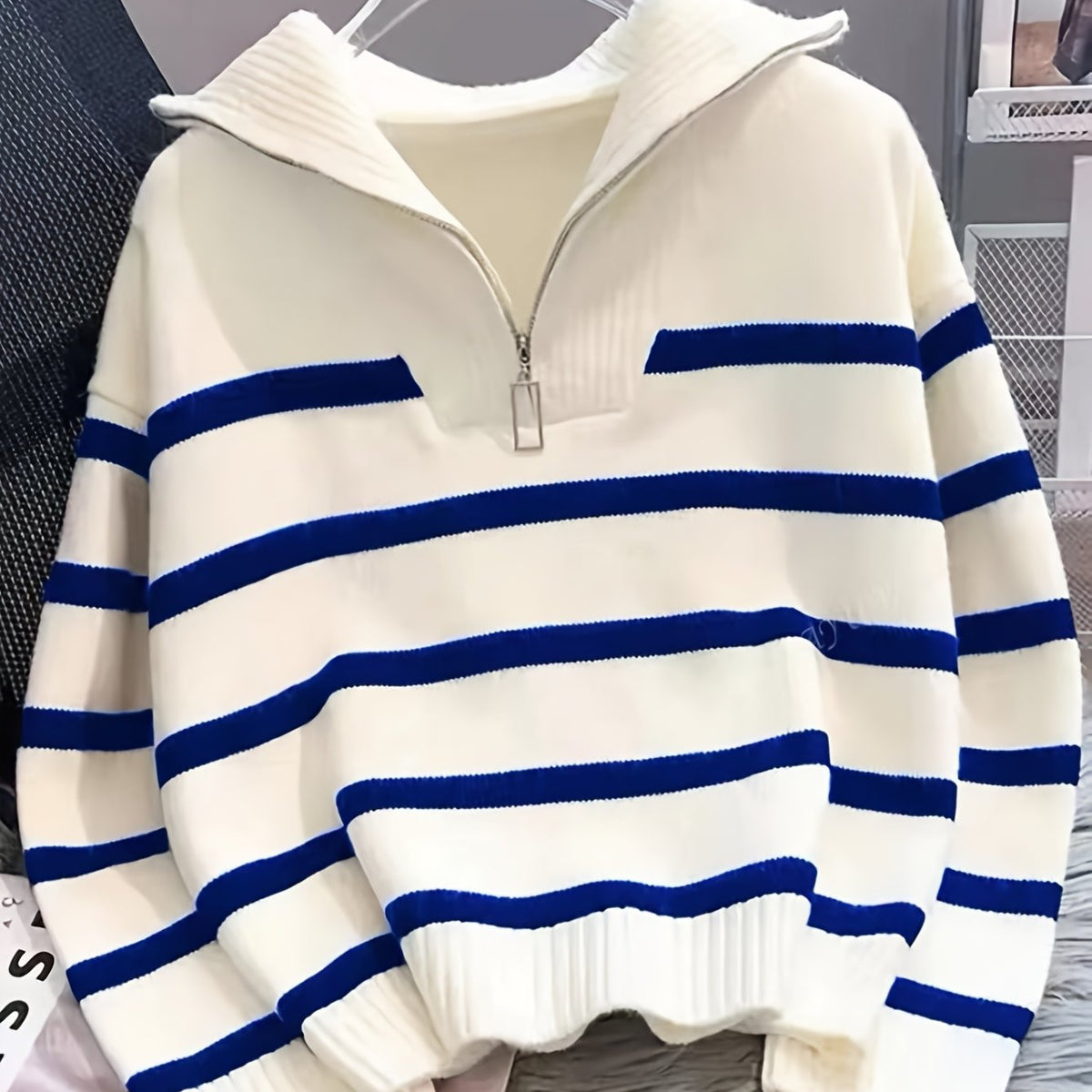 Striped Quarter-Zip Sweater