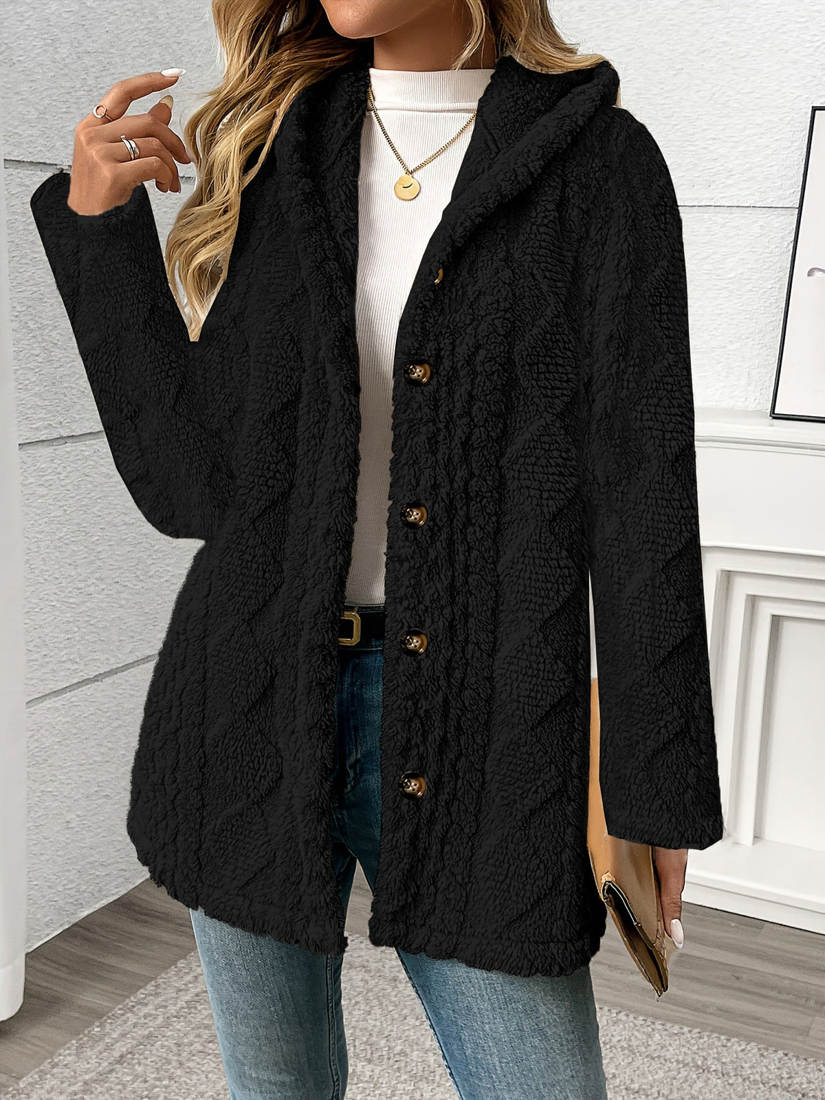 Textured Button-Front Coat