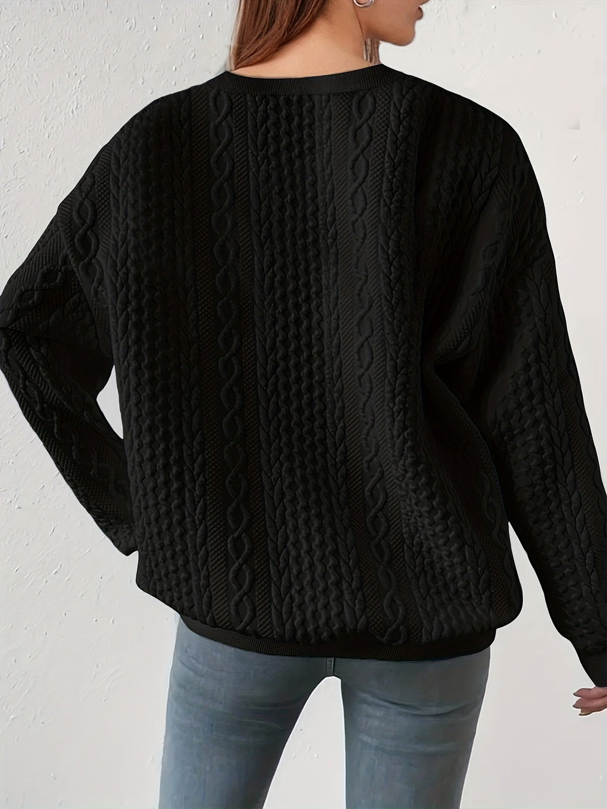 Textured Cable-Knit Crewneck Sweatshirt