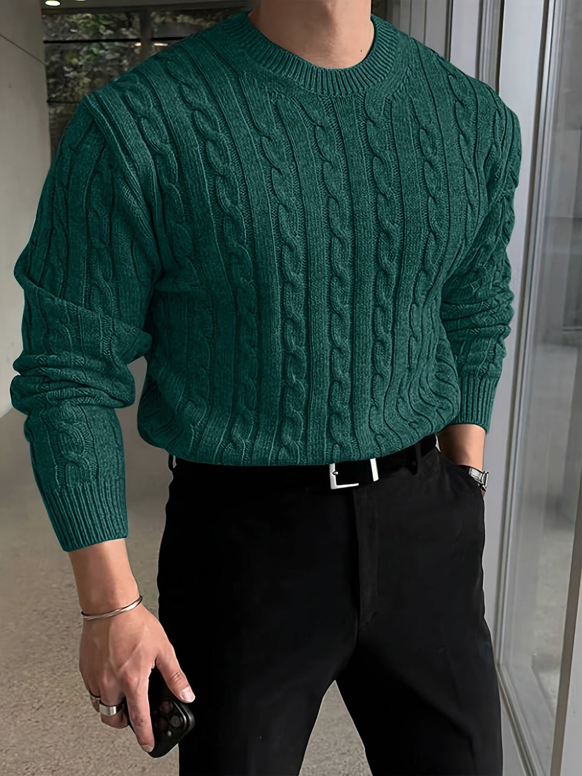 Cable Knit Crew Neck Sweater