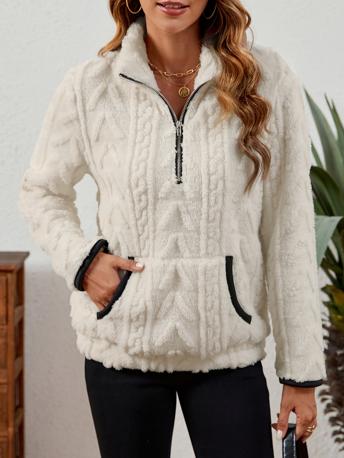 Half-Zip Textured Pullover