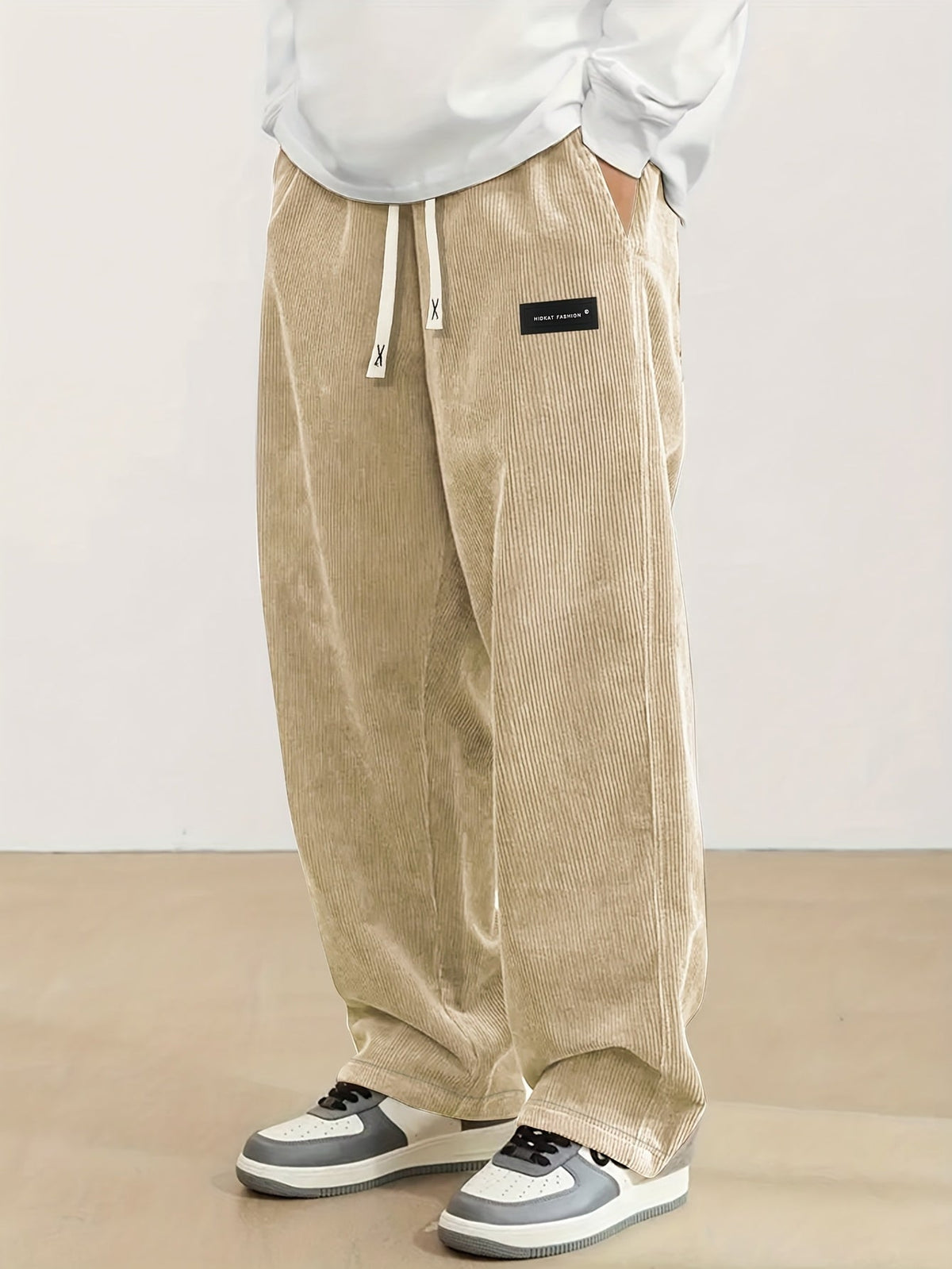 Relaxed Straight-Leg Ribbed Trousers