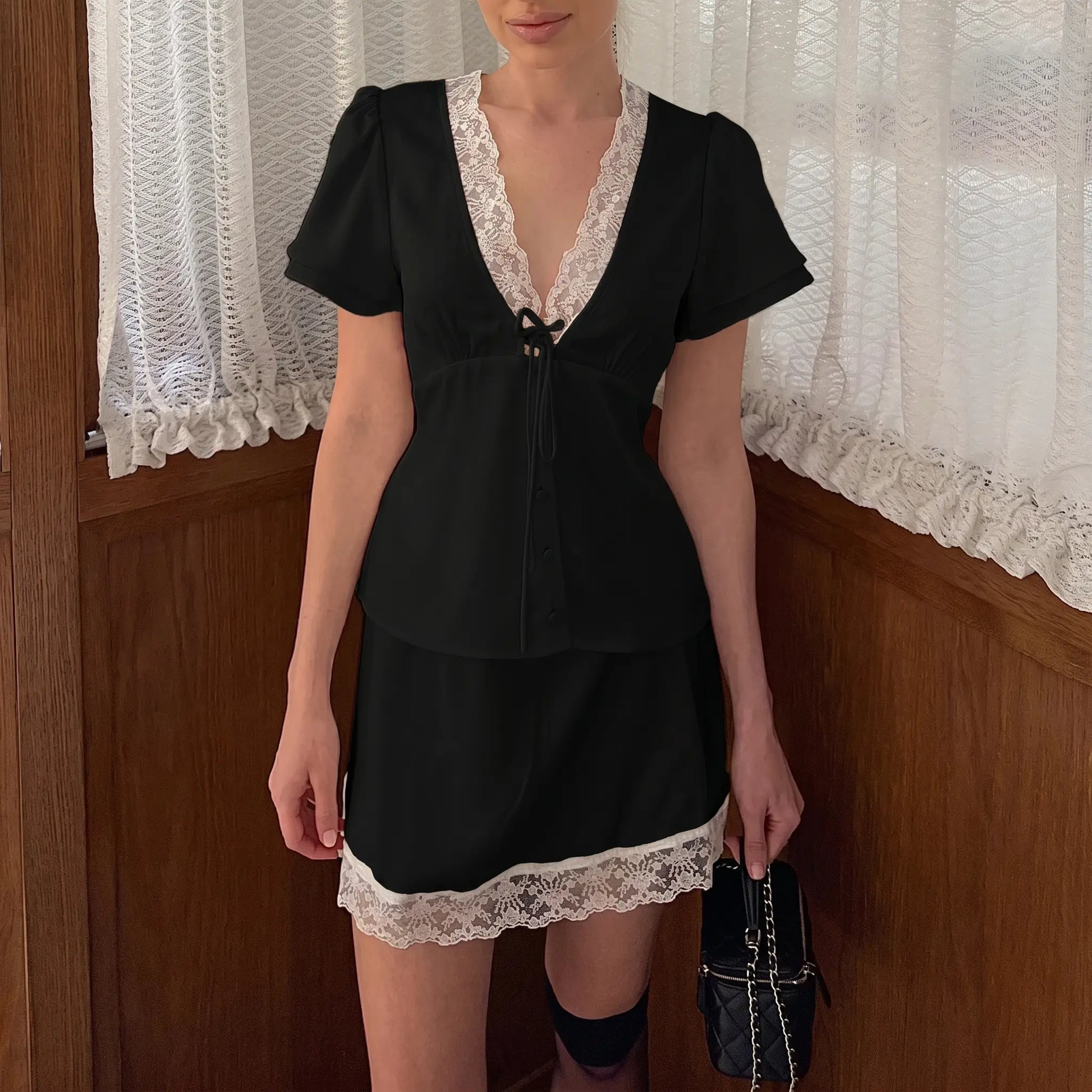 Elarael - Elegant Satin Lace Two-Piece