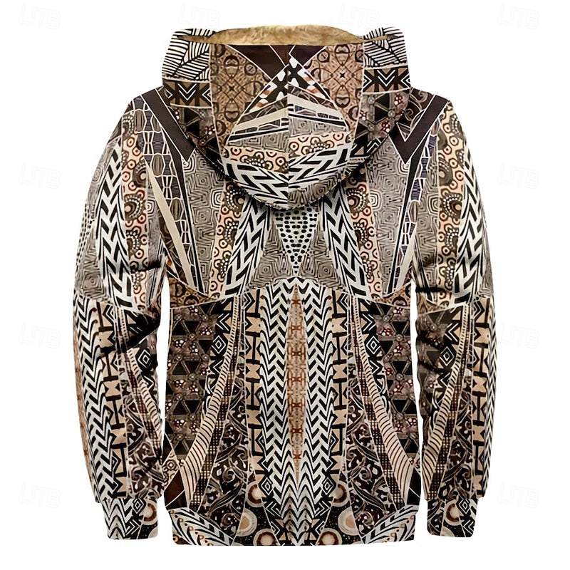 Patterned Zip Hooded Jacket