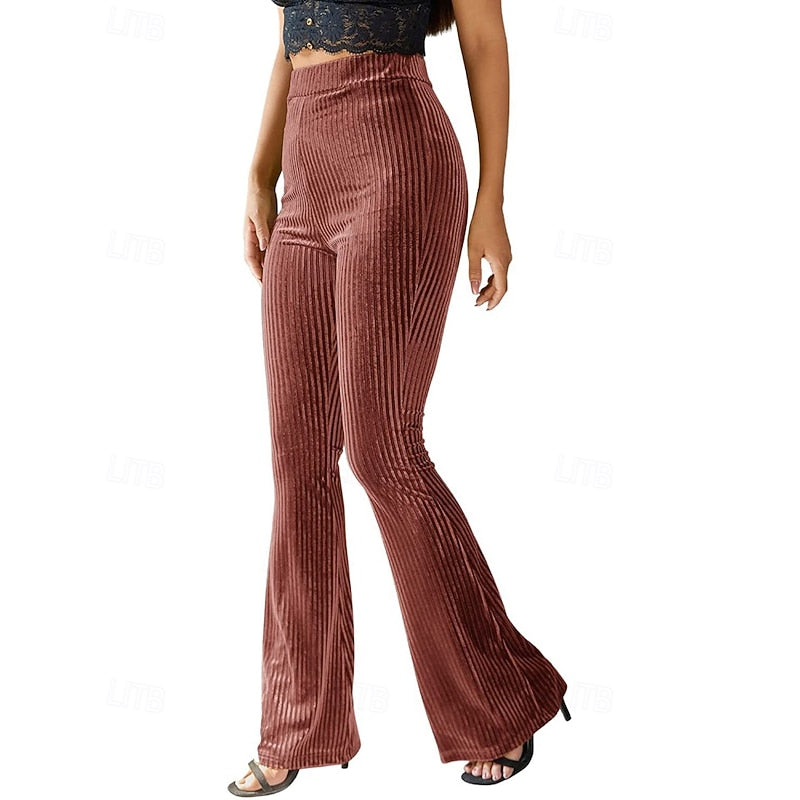 High-Waist Ribbed Flared Trousers
